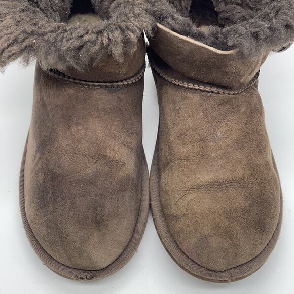 UGG Mini Bailey Button Ankle Boots Booties Chocolate Brown Size 4 - Picture 2 of 12